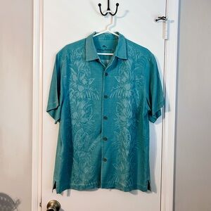 Tommy Bahama Silk Teal Floral Button Down Shirt
